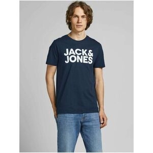 Tmavomodré slim fit tričko s potlačou Jack & Jones Corp vyobraziť