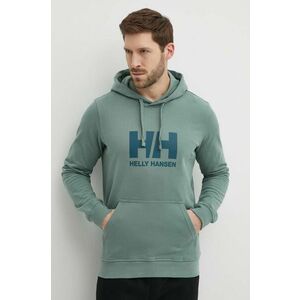 Bavlnená mikina Helly Hansen HH LOGO HOODIE pánska, zelená farba, s kapucňou, s nášivkou, 33977 vyobraziť