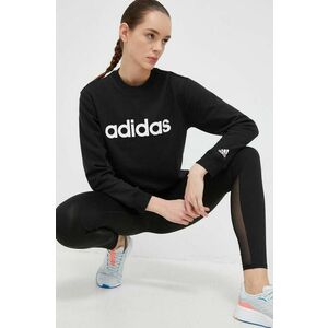 Bavlnená mikina adidas dámska, čierna farba, s potlačou vyobraziť