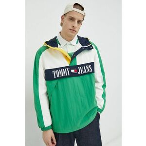 Bunda Tommy Jeans pánska, zelená farba, prechodná, oversize vyobraziť