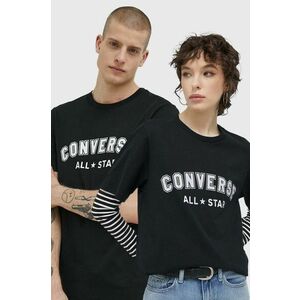 Bavlnené tričko Converse 10024566.A02-CONVERSEBL, čierna farba, s potlačou vyobraziť