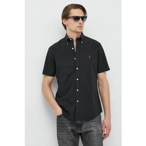 Košeľa Polo Ralph Lauren pánska, čierna farba, regular, s golierom button-down, 710867700 vyobraziť