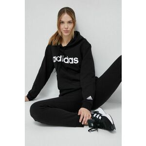 Bavlnená mikina adidas dámska, čierna farba, s kapucňou, vzorovaná vyobraziť