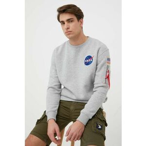 Mikina Alpha Industries Space Shuttle Sweater 178307.17, pánska, šedá farba, s potlačou vyobraziť