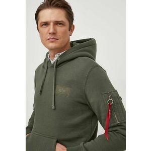 Mikina Alpha Industries pánska, zelená farba, s kapucňou, s potlačou vyobraziť