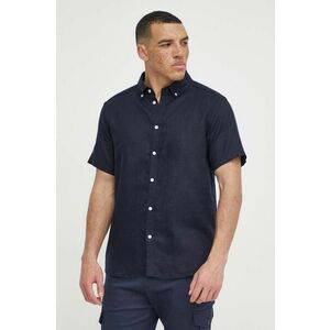 Ľanová košeľa Les Deux tmavomodrá farba, regular, s golierom button-down, LDM401053 vyobraziť