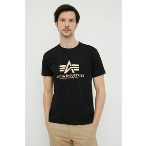 Bavlnené tričko Alpha Industries Basic T-Shirt Foil Print 100501FP.583, čierna farba, s potlačou vyobraziť