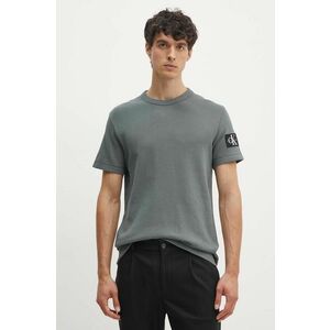 Bavlnené tričko Calvin Klein Jeans šedá farba, s nášivkou vyobraziť