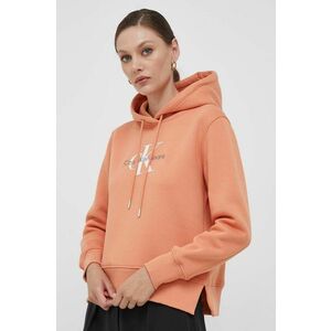 Mikina Calvin Klein Jeans dámska, oranžová farba, s kapucňou, s potlačou, J20J221335 vyobraziť