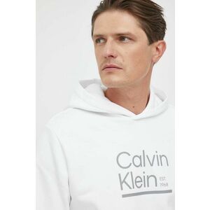 Bavlnená mikina Calvin Klein pánska, biela farba, s potlačou vyobraziť