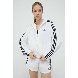 Bunda adidas dámska, biela farba, prechodná, oversize vyobraziť