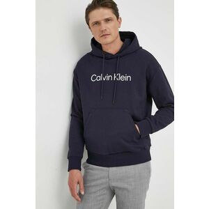 Bavlnená mikina Calvin Klein pánska, tmavomodrá farba, s kapucňou, s nášivkou vyobraziť