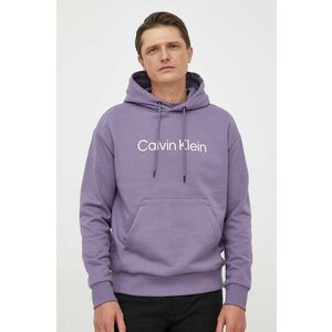 Bavlnená mikina Calvin Klein pánska, fialová farba, s kapucňou, s nášivkou vyobraziť