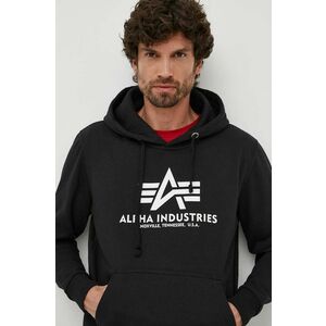 Mikina Alpha Industries Basic Hoody 178312.03, pánska, čierna farba, s kapucňou, s potlačou vyobraziť