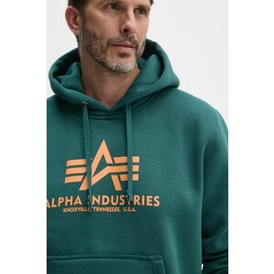 Mikina Alpha Industries pánska, zelená farba, s kapucňou, s potlačou vyobraziť