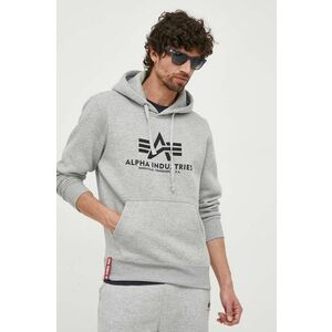 Mikina Alpha Industries Basic Hoody 178312.17, pánska, šedá farba, s kapucňou, s potlačou vyobraziť