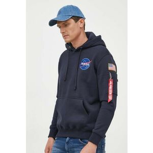 Mikina Alpha Industries Space Shuttle Hoody 178317.07, pánska, tmavomodrá farba, s kapucňou, s potlačou vyobraziť