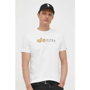 Bavlnené tričko Alpha Industries Label T 118502.09-white, biela farba, s potlačou, 118502 09 vyobraziť