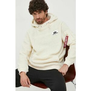 Mikina Alpha Industries Teddy Hoody 118330.16-cream, pánska, béžová farba, s kapucňou, s nášivkou vyobraziť