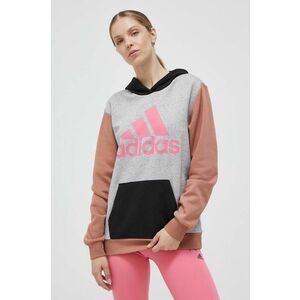 Mikina adidas dámska, šedá farba, s kapucňou, vzorovaná vyobraziť