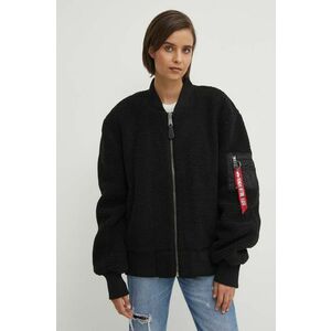 Bunda Alpha Industries Ma-1 Teddy 108102.03-Black, dámsky, čierna farba, prechodná, oversize vyobraziť