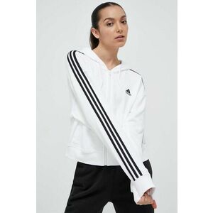 Bavlnená mikina adidas dámska, biela farba, s kapucňou, s nášivkou, IK8387 vyobraziť