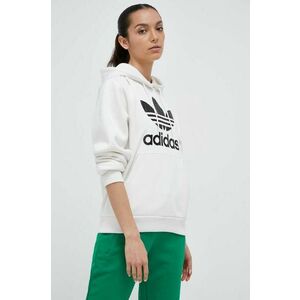 Mikina adidas Originals dámska, biela farba, s kapucňou, s potlačou vyobraziť