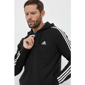 Bavlnená mikina adidas pánska, čierna farba, s kapucňou, s nášivkou, IC0433 vyobraziť