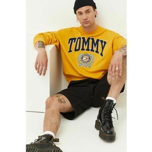 Bavlnená mikina Tommy Jeans pánska, žltá farba, s nášivkou vyobraziť