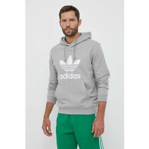 Bavlnená mikina adidas Originals pánska, šedá farba, s kapucňou, vzorovaná vyobraziť