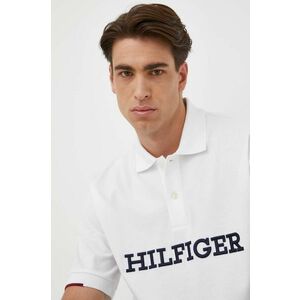 Bavlnené polo tričko Tommy Hilfiger biela farba, s nášivkou vyobraziť