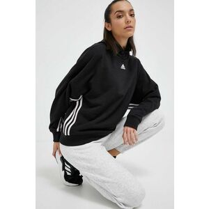 Mikina adidas dámska, čierna farba, s kapucňou, s nášivkou vyobraziť