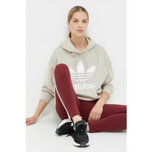 Bavlnená mikina adidas Originals dámska, béžová farba, s kapucňou, s potlačou vyobraziť