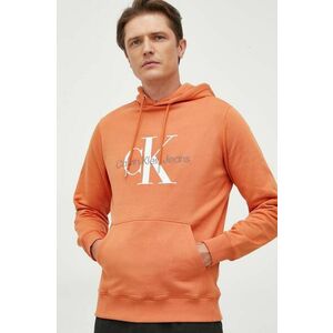 Bavlnená mikina Calvin Klein Jeans pánska, oranžová farba, s kapucňou, s potlačou, J30J320805 vyobraziť