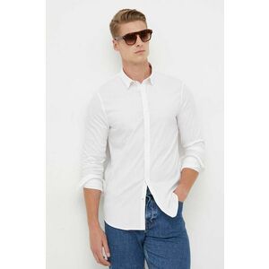 Košeľa Armani Exchange pánska, béžová farba, slim, s golierom button-down vyobraziť