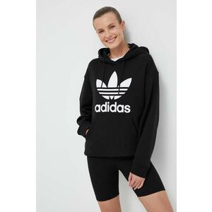 Bavlnená mikina adidas Originals dámska, čierna farba, s kapucňou, s potlačou vyobraziť