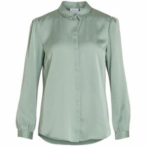 Blúzka Vila Shirt Ellette Satin L/S - Green/Milieu vyobraziť