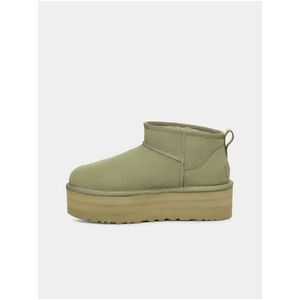 Svetlé zelené dámske semišové snehule na platforme UGG Classic Ultra Mini Platform vyobraziť