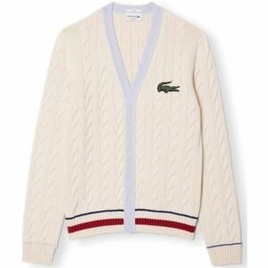 Svetre Lacoste Cotton Cable Knit Cotton - Blanc/Bleu Clair vyobraziť