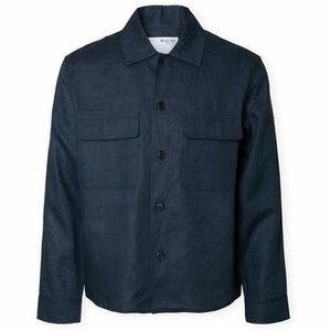 Kabáty Selected Relaxed Overshirt - Wyatt Linen - Outer Space vyobraziť